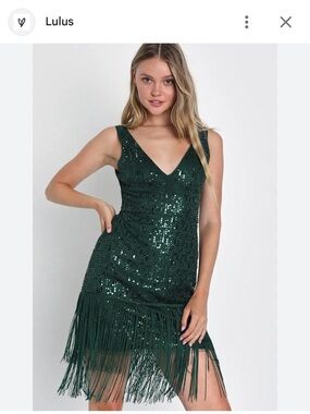 Lulus emerald green sequins and fringe mini dress women’s size Small